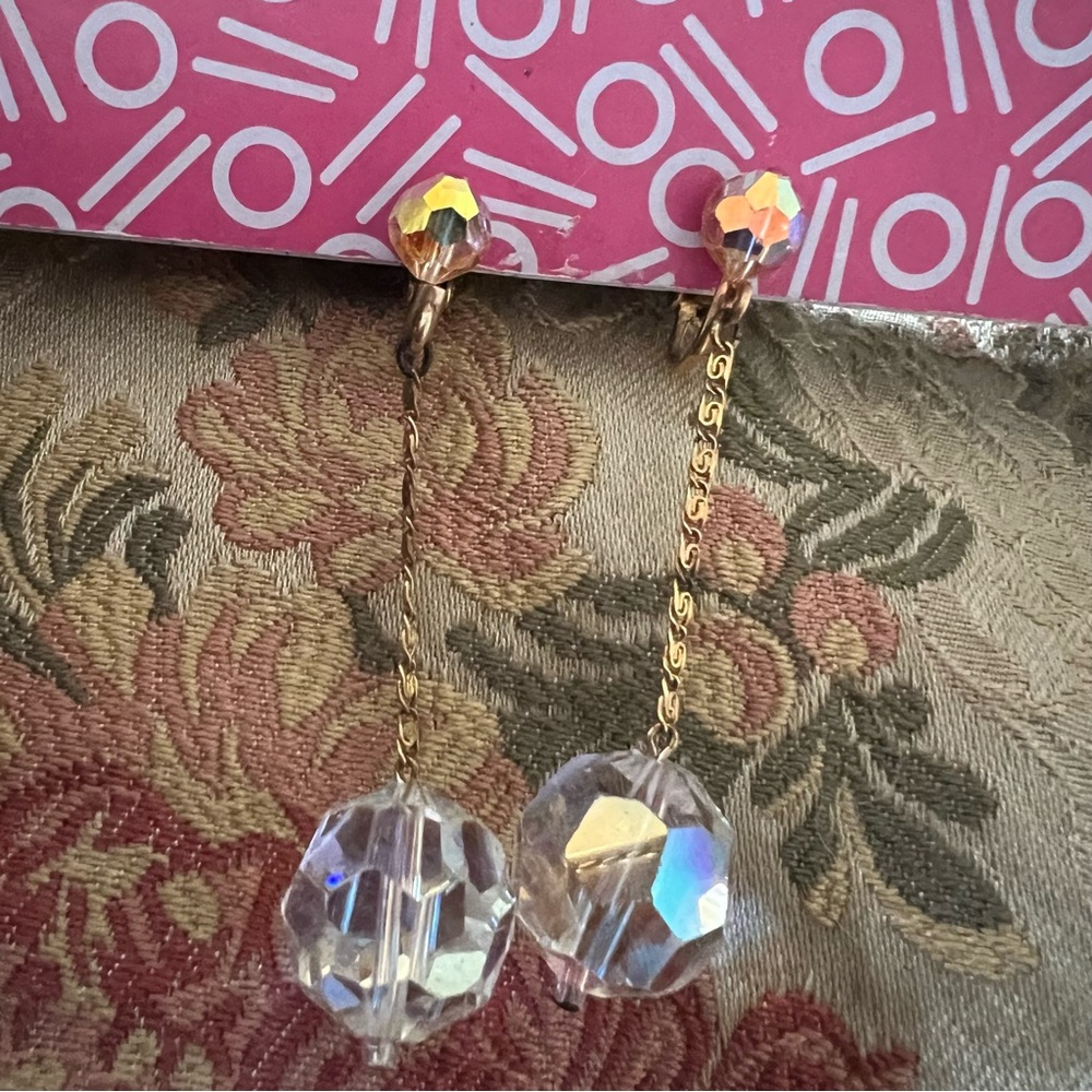 Earrings Vintage dangling rhinestone clip on earrings